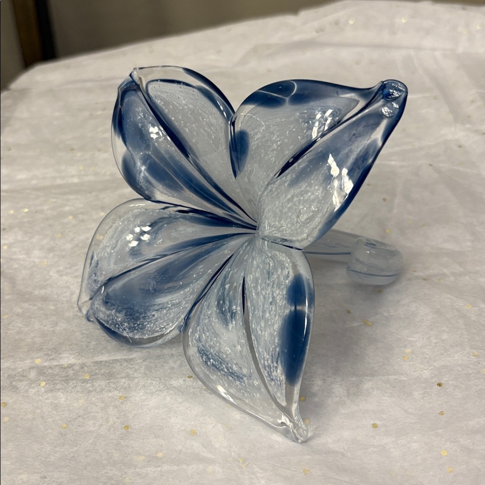 - Italian Murano Art Glass White Blue Silver Colors Pedals 4 pedals